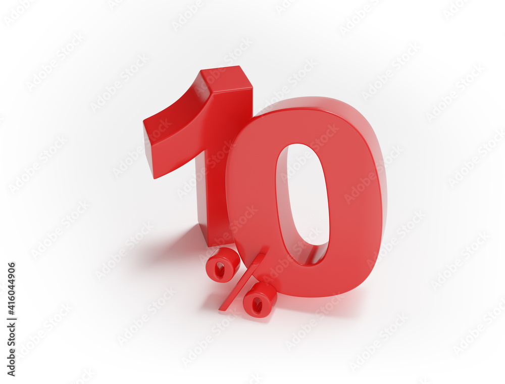 10% discount on sale. One hundred and five percent red isolated on white background. 3d rendering. Illustration 10% discount on sale. One hundred and five percent red isolated on white background. 3d rendering. Illustration