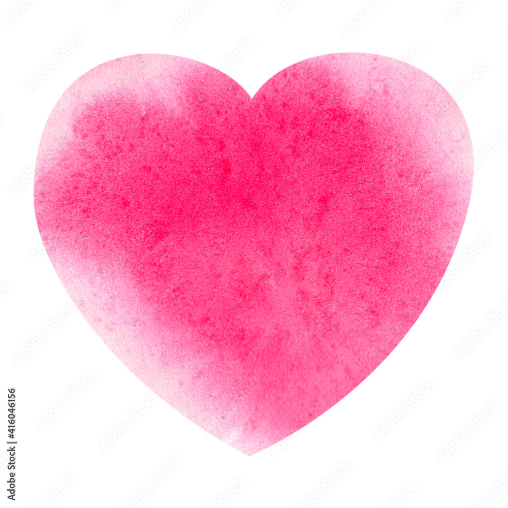 Watercolor pink heart shaped background. Hand drawn simple element. St Vaentines greeting card.