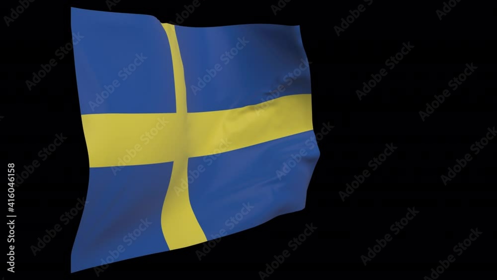 Sweden waving flag seamless loop animation. 4k Alpha Channel transparent background. 3d Sweden Flag on pole