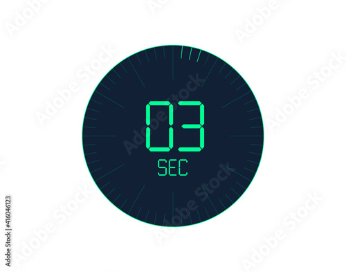 3 sec Timer icon, 3 seconds digital timer. Clock and watch, timer, countdown