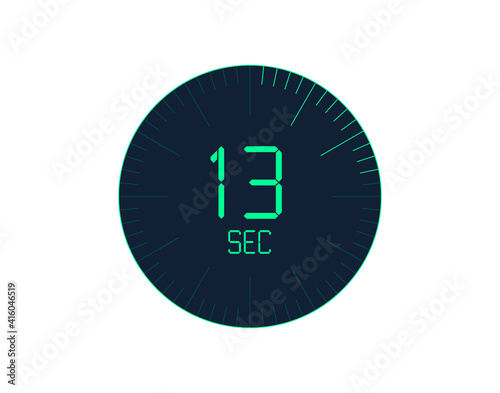 13 sec Timer icon, 6 seconds digital timer. Clock and watch, timer, countdown