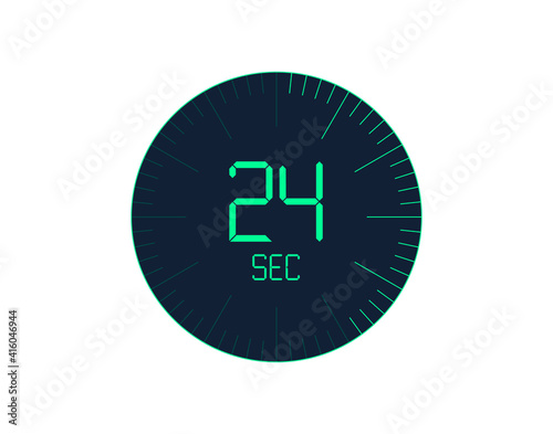 24 sec Timer icon, 24 seconds digital timer. Clock and watch, timer, countdown