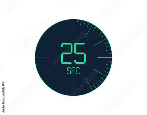 25 sec Timer icon, 25 seconds digital timer. Clock and watch, timer, countdown