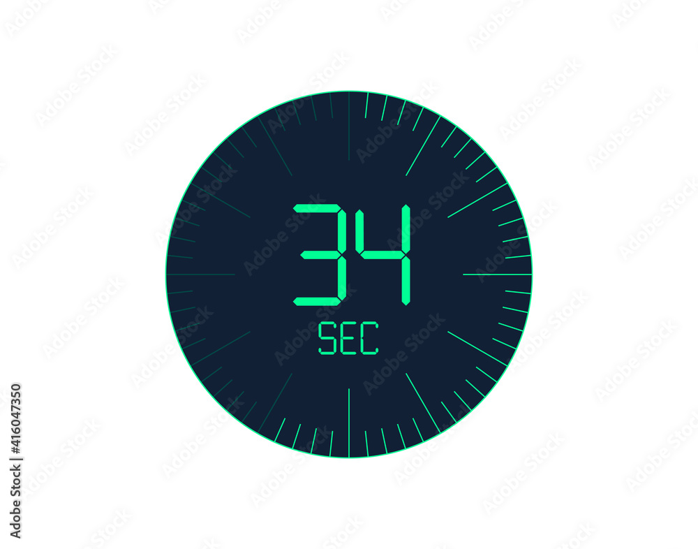 34 sec Timer icon, 34 seconds digital timer. Clock and watch, timer, countdown 34 sec Timer icon, 34 seconds digital timer. Clock and watch, timer, countdown