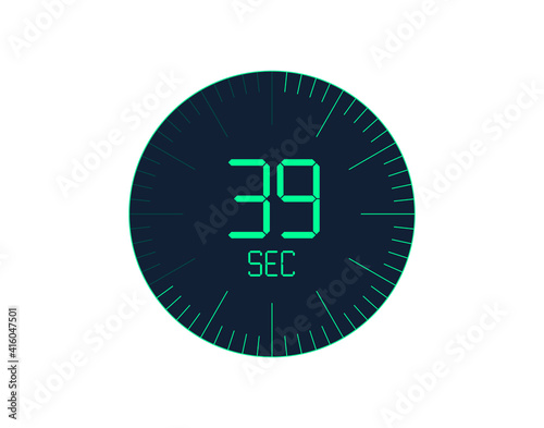 39 sec Timer icon, 39 seconds digital timer. Clock and watch, timer, countdown
