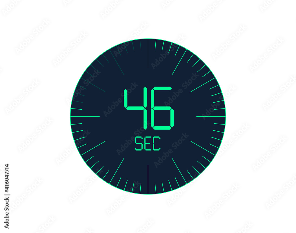 46 sec Timer icon, 46 seconds digital timer. Clock and watch, timer, countdown 46 sec Timer icon, 46 seconds digital timer. Clock and watch, timer, countdown