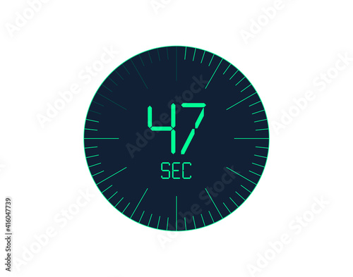 47 sec Timer icon, 47 seconds digital timer. Clock and watch, timer, countdown