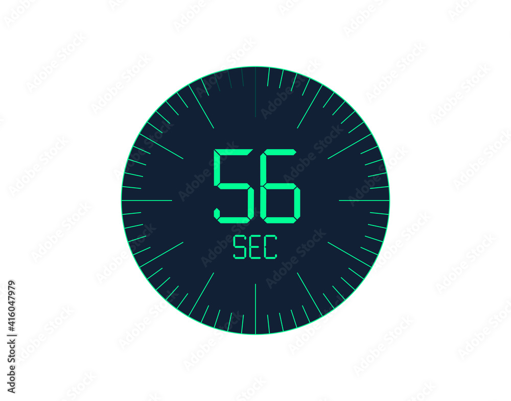 56 sec Timer icon, 56 seconds digital timer. Clock and watch, timer, countdown 56 sec Timer icon, 56 seconds digital timer. Clock and watch, timer, countdown