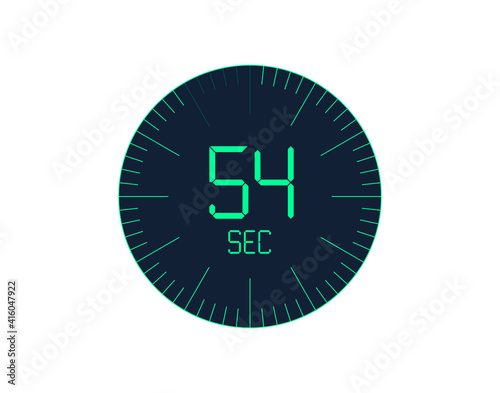 54 sec Timer icon, 54 seconds digital timer. Clock and watch, timer, countdown