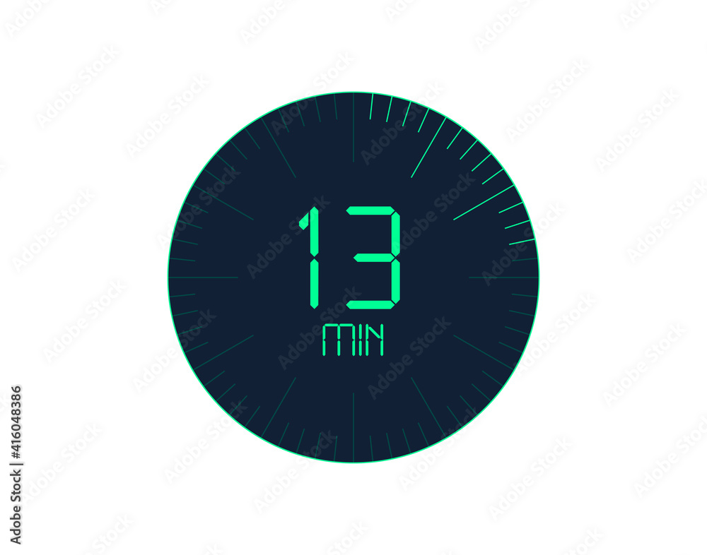 13 min Timer icon, 13 minutes digital timer. Clock and watch, timer, countdown 13 min Timer icon, 13 minutes digital timer. Clock and watch, timer, countdown