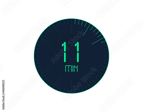11 min Timer icon, 11 minutes digital timer. Clock and watch, timer, countdown
