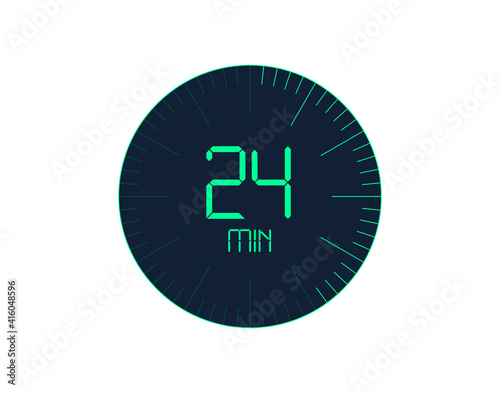 24 min Timer icon, 24 minutes digital timer. Clock and watch, timer, countdown