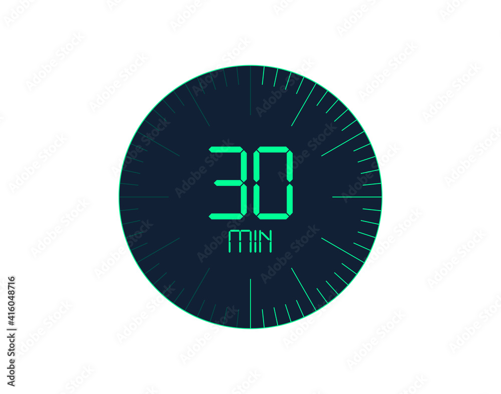 Vecteur Stock 30 min Timer icon, 30 minutes digital timer. Clock and watch,  timer, countdown | Adobe Stock
