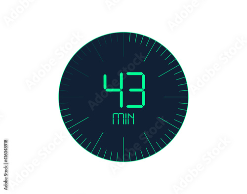 43 min Timer icon, 43 minutes digital timer. Clock and watch, timer, countdown