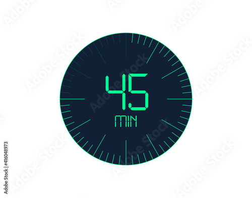 45 min Timer icon, 45 minutes digital timer. Clock and watch, timer, countdown