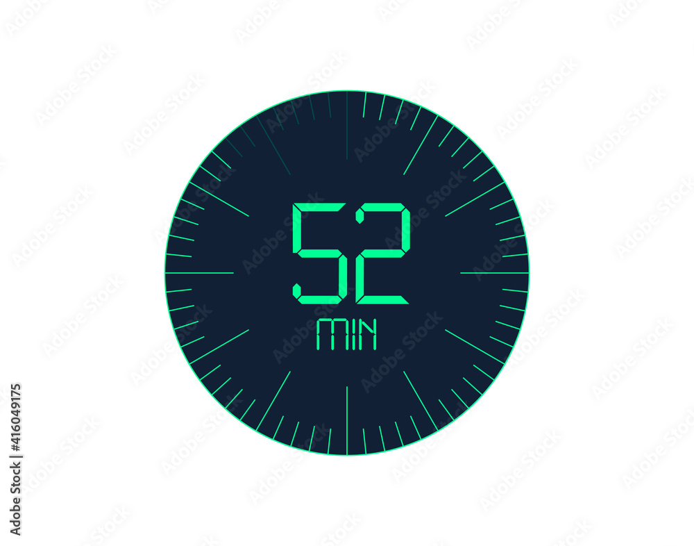 52 min Timer icon, 52 minutes digital timer. Clock and watch, timer, countdown 52 min Timer icon, 52 minutes digital timer. Clock and watch, timer, countdown