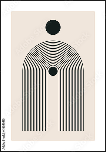 Minimal 20s geometric design poster, vector template with primitive shapes