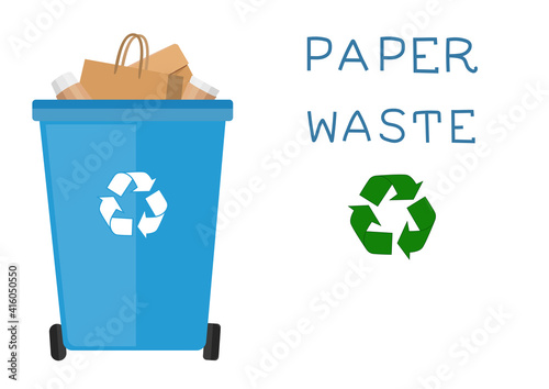 Paper waste.Recycling ecology problem isolate on white background objects collection. Vector illustration. 