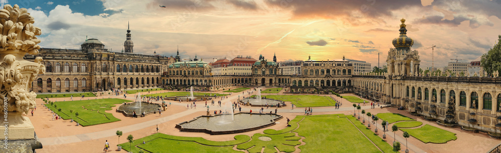 Obraz premium Dresden, Germany - August 4, 2017: Zwinger - late German Baroque, founded in the early 18th century. a complex of four magnificent palace buildings.