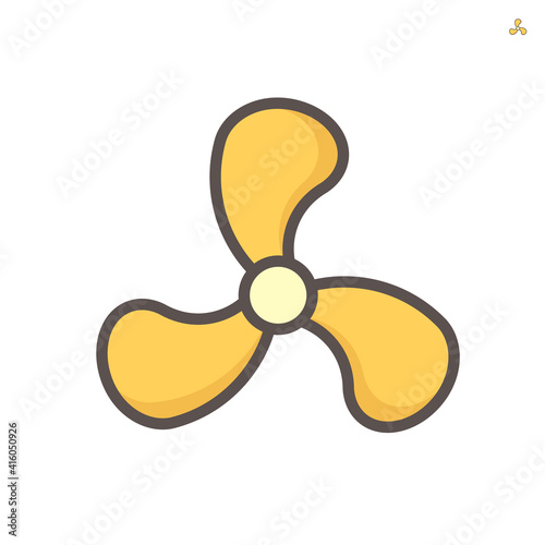 Fan propeller or turbine vector icon. That rotor and blades for motion by power energy of engine, electric motor or airflow. Industrial equipment for fan, boat, ship, airplane and aircraft. 64x64 px.