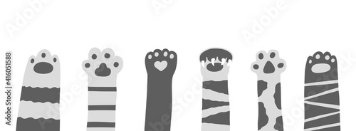 Cat paw sinmpe doodle hand drawn set. Cartoon vector funny meow kitty concept.