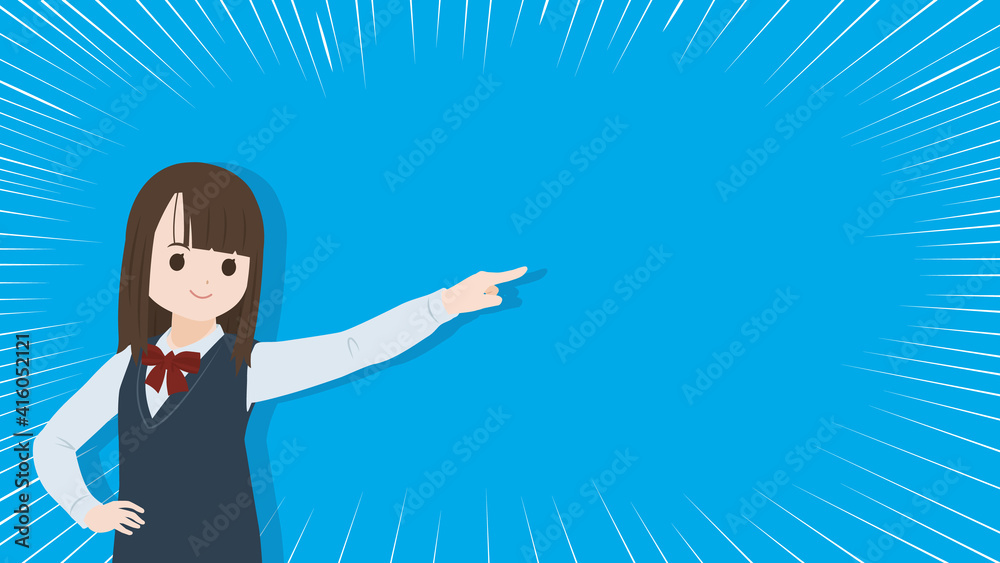 学生 女子生徒 美少女 指を指すポーズ 目標 集中線 イラスト素材 Stock ベクター Adobe Stock