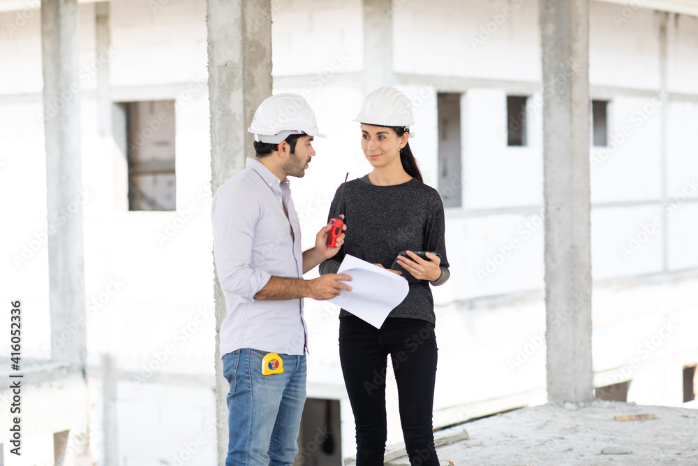 Professional Mechanical Engineer team Working on construction site. Home building Project quality Inspection Professional Mechanical Engineer team Working on construction site. Home building Project quality Inspection