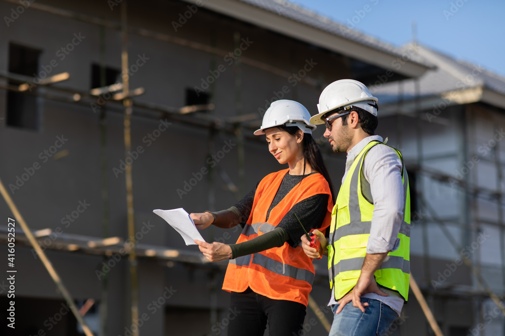 Professional Mechanical Engineer team Working on construction site. Home building Project quality Inspection Professional Mechanical Engineer team Working on construction site. Home building Project quality Inspection