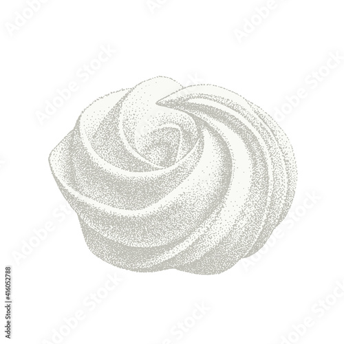 airy french meringue white, marshmallow, zephyr. Hand drawn vector Illustration in graphic vintage retro style. sweetness, sweet cake, dessert.
