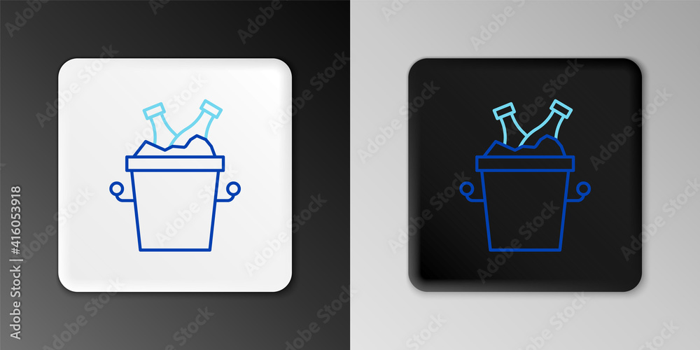 Line Beer bottles in ice bucket icon isolated on grey background. Colorful outline concept. Vector.