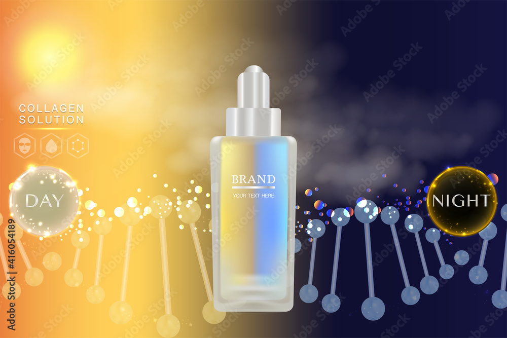 Beauty product ad design, night and day skin solution ad, cosmetic advertising background ready to use, illustration vector.