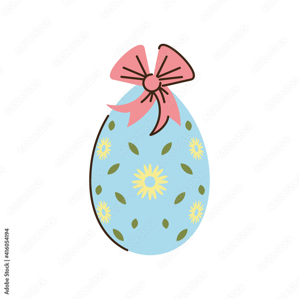happy easter decorative egg with bow and flowers cartoon isolated style happy easter decorative egg with bow and flowers cartoon isolated style