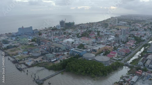 Aerial view of industrial harbor area in Guyana, South America 