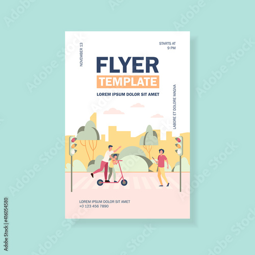 Pedestrians breaking traffic rules. People using cell, riding scooter on crosswalk flat vector illustration. Road safety, warning concept for banner, website design or landing web page