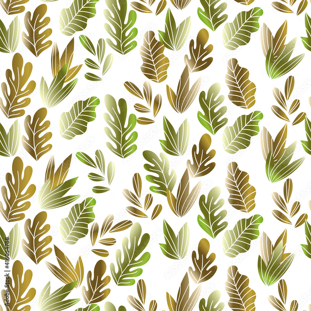 Floral seamless pattern with exotic leaves, modern background. Tropic colorful gradient branches. Fashion vector stock illustration for wallpaper, posters, card, fabric, textile. Floral seamless pattern with exotic leaves, modern background. Tropic colorful gradient branches. Fashion vector stock illustration for wallpaper, posters, card, fabric, textile.