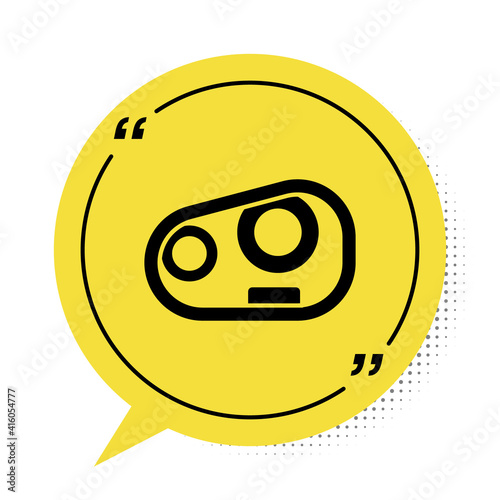 Black Car headlight icon isolated on white background. Yellow speech bubble symbol. Vector.