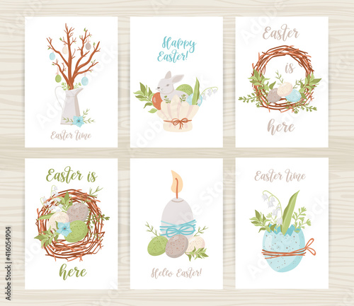 Easter cards templates with eggs, bunnies and florals