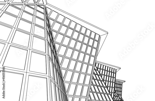 abstract architecture building with glass facade vector 3d illustration