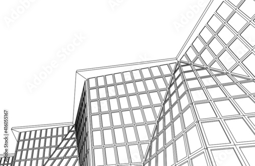 abstract architecture building with glass facade vector 3d illustration