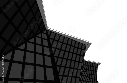 abstract architecture building with glass facade vector 3d illustration