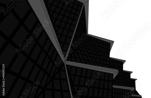abstract architecture building with glass facade vector 3d illustration