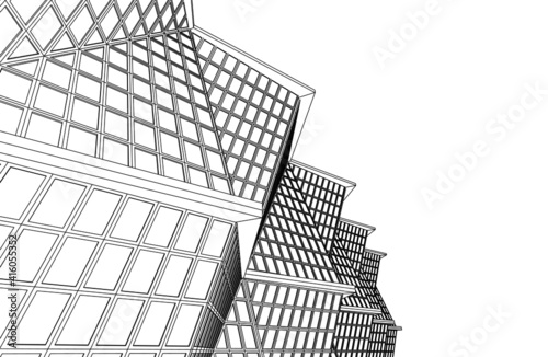abstract architecture building with glass facade vector 3d illustration