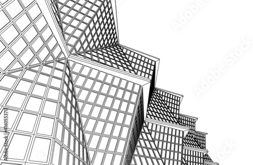 abstract architecture building with glass facade vector 3d illustration