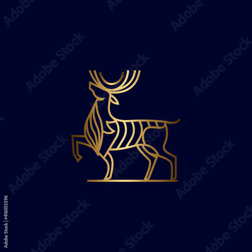 Gold deer line style logo design template
