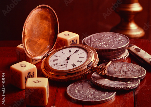 Antique watch and money 