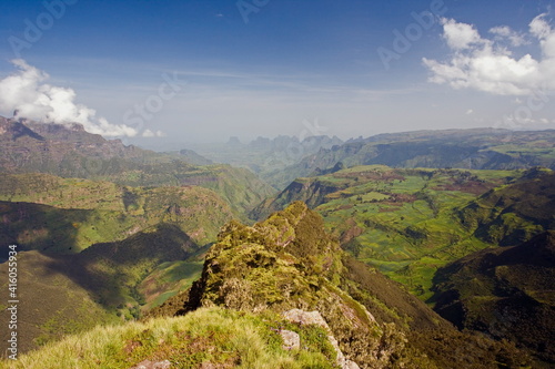 Dramatic mountain scenery from the area around Geech, UNESCO World Heritage Site, Simien Mountains National Park, The Ethiopian Highlands, Ethiopia, Africa photo
