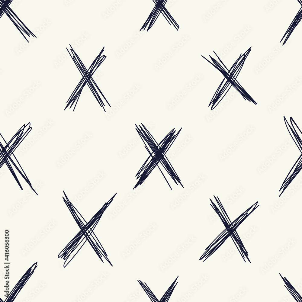 Seamless vector doodle x mark pattern. Chaotic hand drawn lines background. For fabric, textile, wrapping, cover etc.