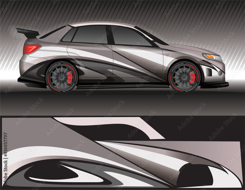 Obraz premium Car livery wrap decal, rally race style vector illustration abstract background