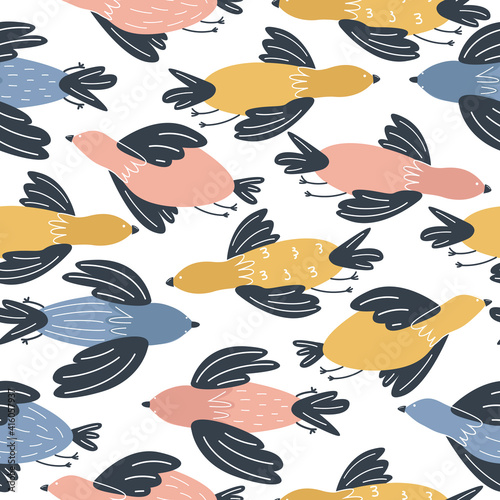 Seamless Pattern Colorful Flying Birds Design Vector Illustration