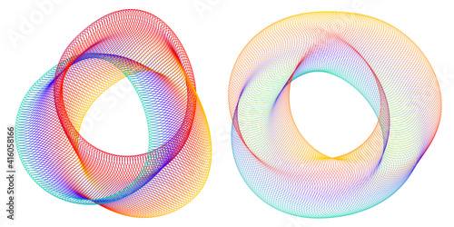 Design elements. Wave of many purple lines circle ring. Abstract vertical wavy stripes on white background isolated. Vector illustration EPS 10. Colourful waves with lines created using Blend Tool photo
